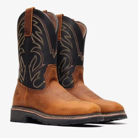 Men's genuine leather western boots with a snake - skin inlayBonanza Rancher Grit 12" Square Toe Wellington Boots - Steel Toe