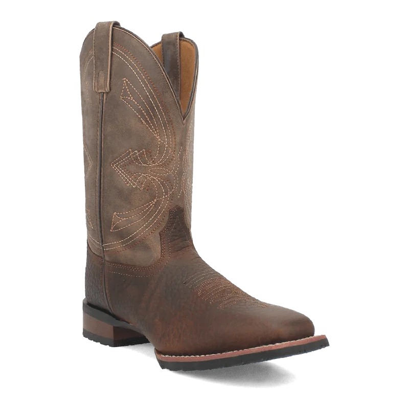 Men's genuine leather western boots with a snake - skin inlayELIAS LEATHER BOOT