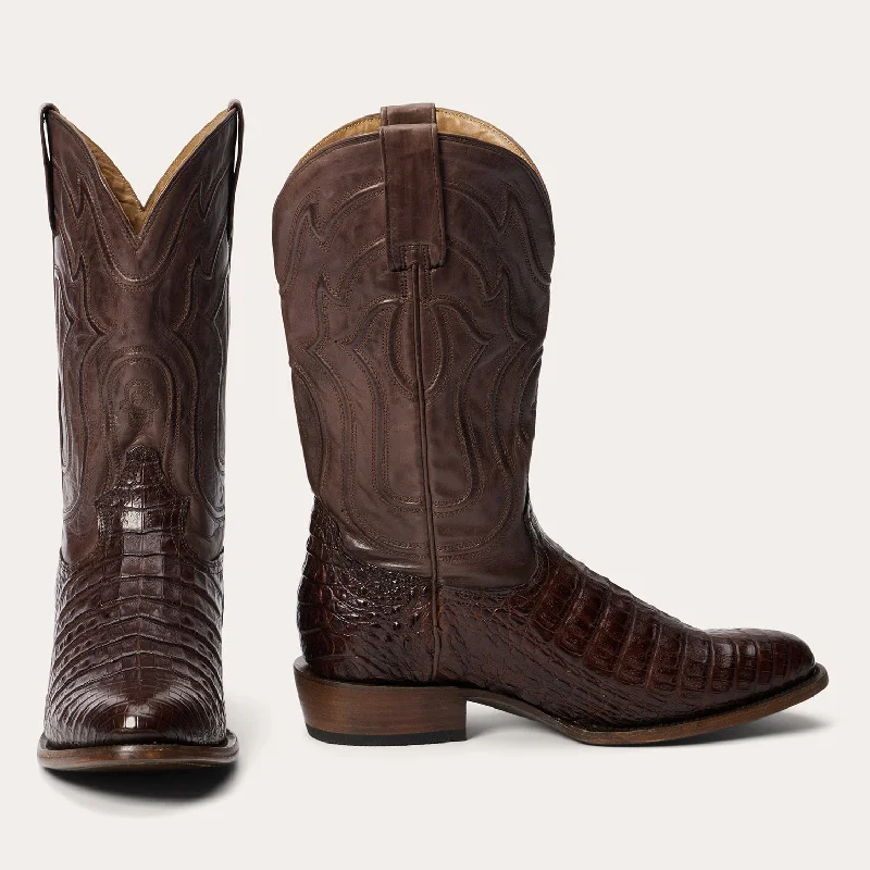 Western - style men's boots with intricate tooling and stitchingHolliday Caiman Boots