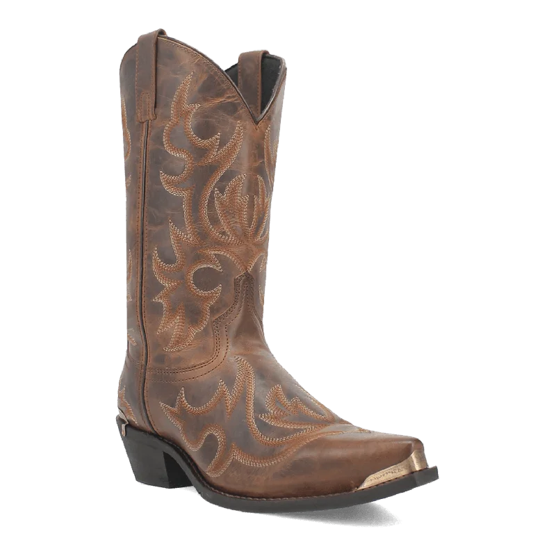 Men's genuine leather western boots with a snake - skin inlayJAMESON LEATHER BOOT