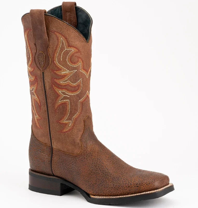 Men's western boots with a scalloped edge and a pull - on strapMen's Ferrini Toro Leather Square Toe Boots 1299355