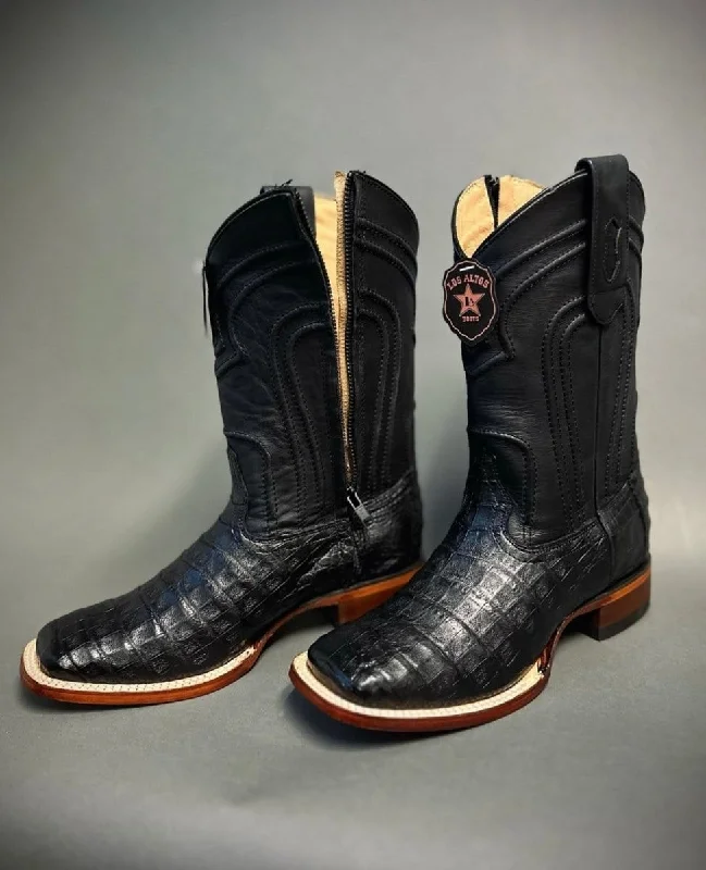 Men's western boots in a rich brown or black leatherMen's Los Altos Caiman Belly Square Toe Boots with Zipper Black 82Z8205