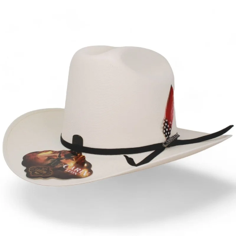 Men's genuine leather western boots with a snake - skin inlayOfficial Carin Leon 10X Cowboy Straw Hat with Ribbon and Feather