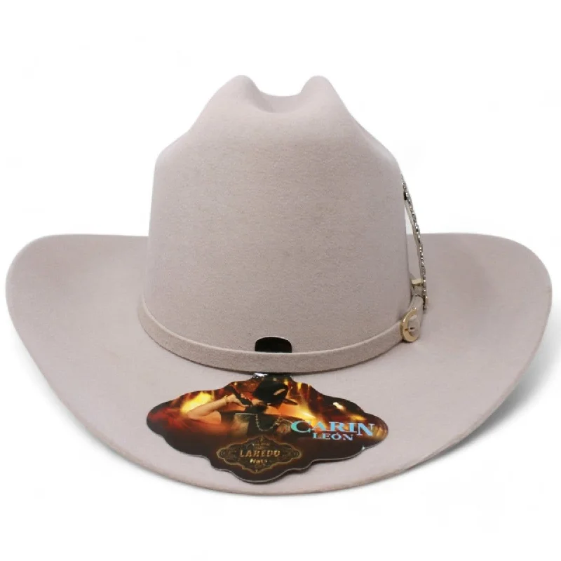 Men's western boots with a decorative inlay on the toe and heelOfficial Carin Leon Cowboy Felt Hat with Silver Feather Beige