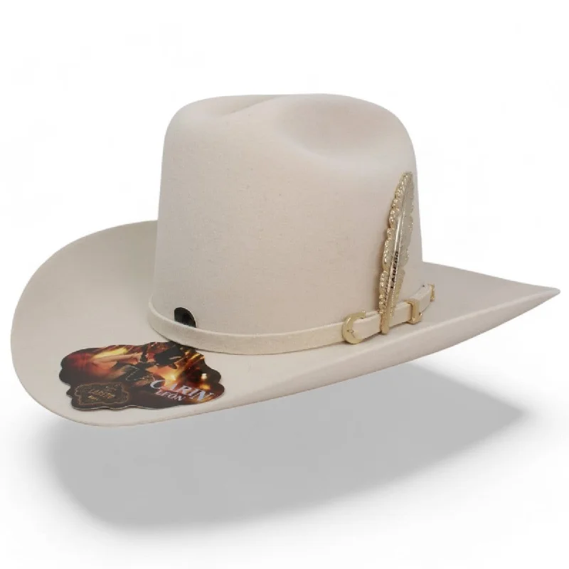 Men's western boots with a silver - toned hardware and accentsOfficial Carin Leon Cowboy Felt Hat with Silver Feather Bone