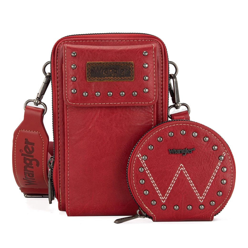 Men's western boots with a silver - toned hardware and accentsMontana West Wrangler Red Cell Phone Crossbody with Coin Pouch