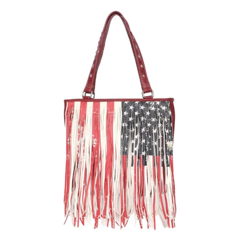 Men's western boots with a decorative concho belt and buckleWrangler Red, White, & Blue Fringe Purse Men's western boots with a decorative concho belt and buckleWrangler Red, White, & Blue Fringe Purse