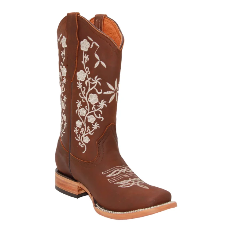 Men's western boots with a distressed leather finish for a rugged lookWomen’s Floral Embroidered Square Toe Mid Calf Western Boot