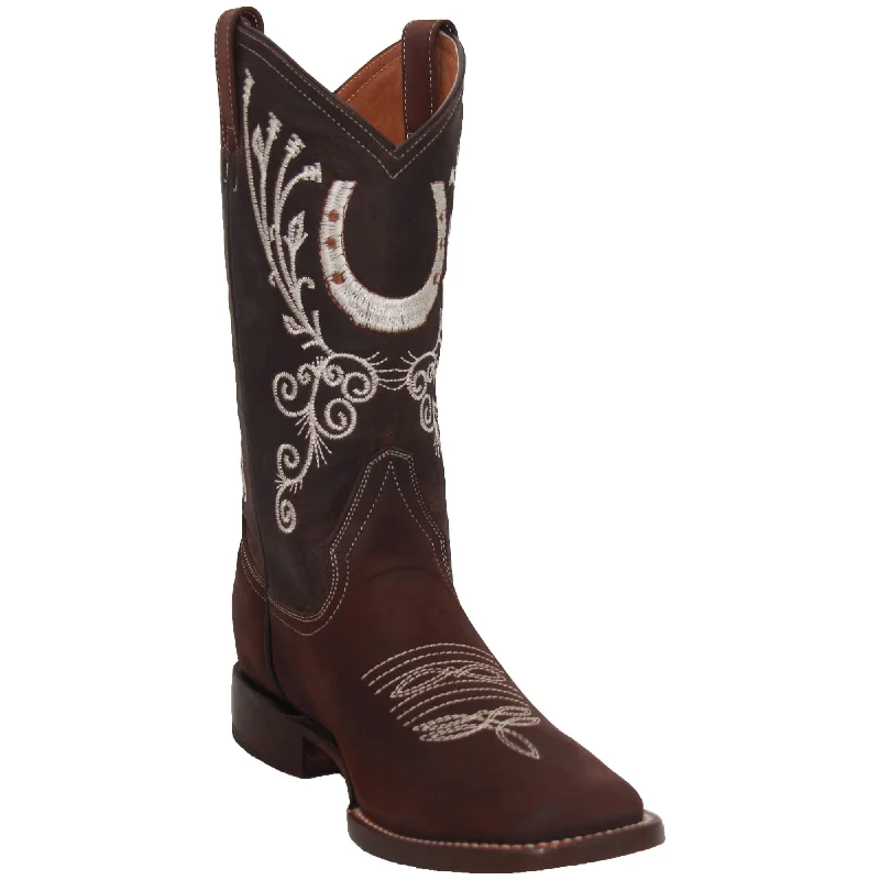 Men's western boots with a rubber sole for traction on various surfacesWomen’s Leather Horse Shoe Stitched Cowboy Boots