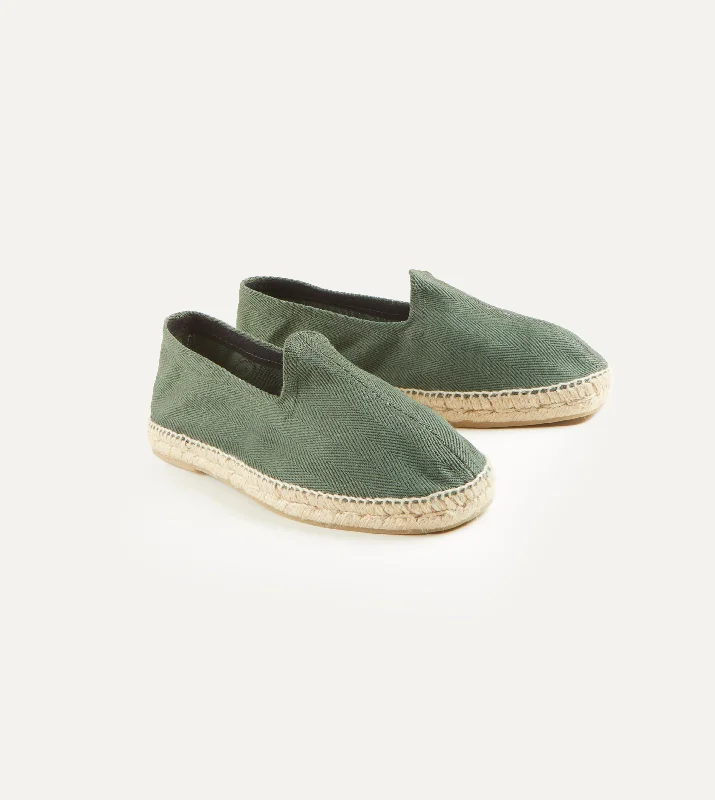 Men's water - resistant espadrilles for beach outingsGreen Herringbone Cotton Espadrilles